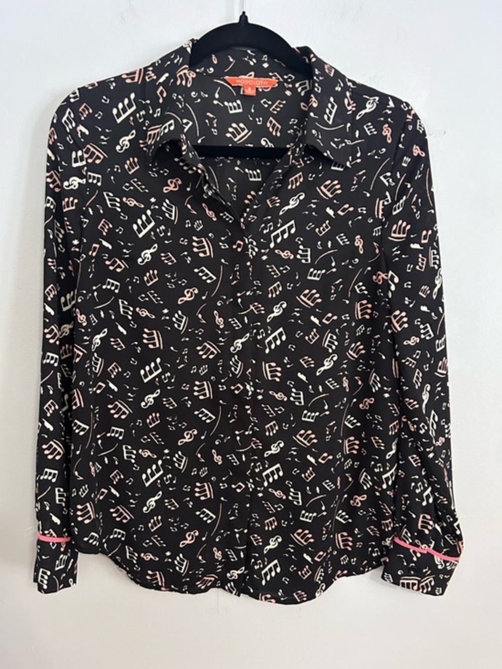 ModCloth Music Note Blouse S Black Piano Print Retro Indie Academia Top Teacher